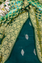 Green Banarasi Raw Silk Suit — With Blue & Green Bandhani Georgette Dupatta