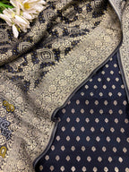 IS4B126081801 Black Banarasi Silk Small Booti Design Suit With Black Banarasi Bandhani Weaved Georgette Dupatta