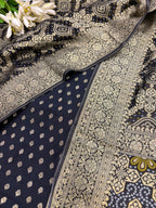 IS4B126081801 Black Banarasi Silk Small Booti Design Suit With Black Banarasi Bandhani Weaved Georgette Dupatta