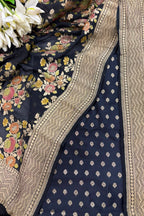 IS4B126081802 Black Banarasi Silk Small Booti Design Suit With Black Banarasi Handloom Brush Dye Pure Georgette Dupatta