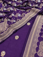 IS4B126081803 Purple Banarasi Handloom Pure Silk  Suit With Purple Banarasi Handloom Pure Katan Silk Sona Roopa Flower Design Dupatta