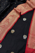 IS4B126081804 Black Banarasi Handloom Pure Silk  Suit With Black Banarasi Handloom Pure Katan Silk Dupatta