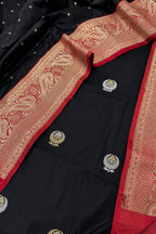 IS4B126081804 Black Banarasi Handloom Pure Silk  Suit With Black Banarasi Handloom Pure Katan Silk Dupatta