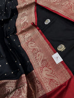 IS4B126081804 Black Banarasi Handloom Pure Silk  Suit With Black Banarasi Handloom Pure Katan Silk Dupatta