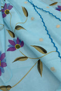 IS4B126092403 Blue Banarasi Kora Silk Booti Design Suit With Blue Hand Painted Organza Silk Scalloped Border Dupatta
