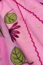 IS4B126092404 Pink Banarasi Kora Silk Booti Design Suit With Pink Hand Painted Organza Silk Scalloped Border Dupatta