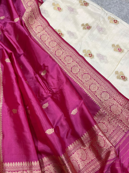 Dyeable Banarasi Handloom Chiniya Silk Suit With Pink Banarasi Pure Katan Silk Handloom Dupatta IS4B126100701