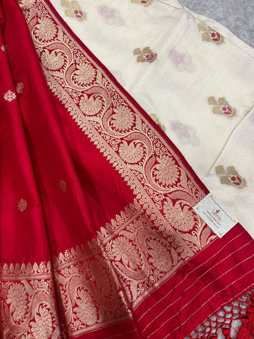 Dyeable Banarasi Handloom Chiniya Silk Suit With Red Banarasi Pure Katan Silk Handloom Dupatta IS4B126100702