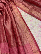 Pastel Handloom Banarasi Tanchui Silk Suit With Red Banarasi Tissue Silk Dupatta IS4B126100703