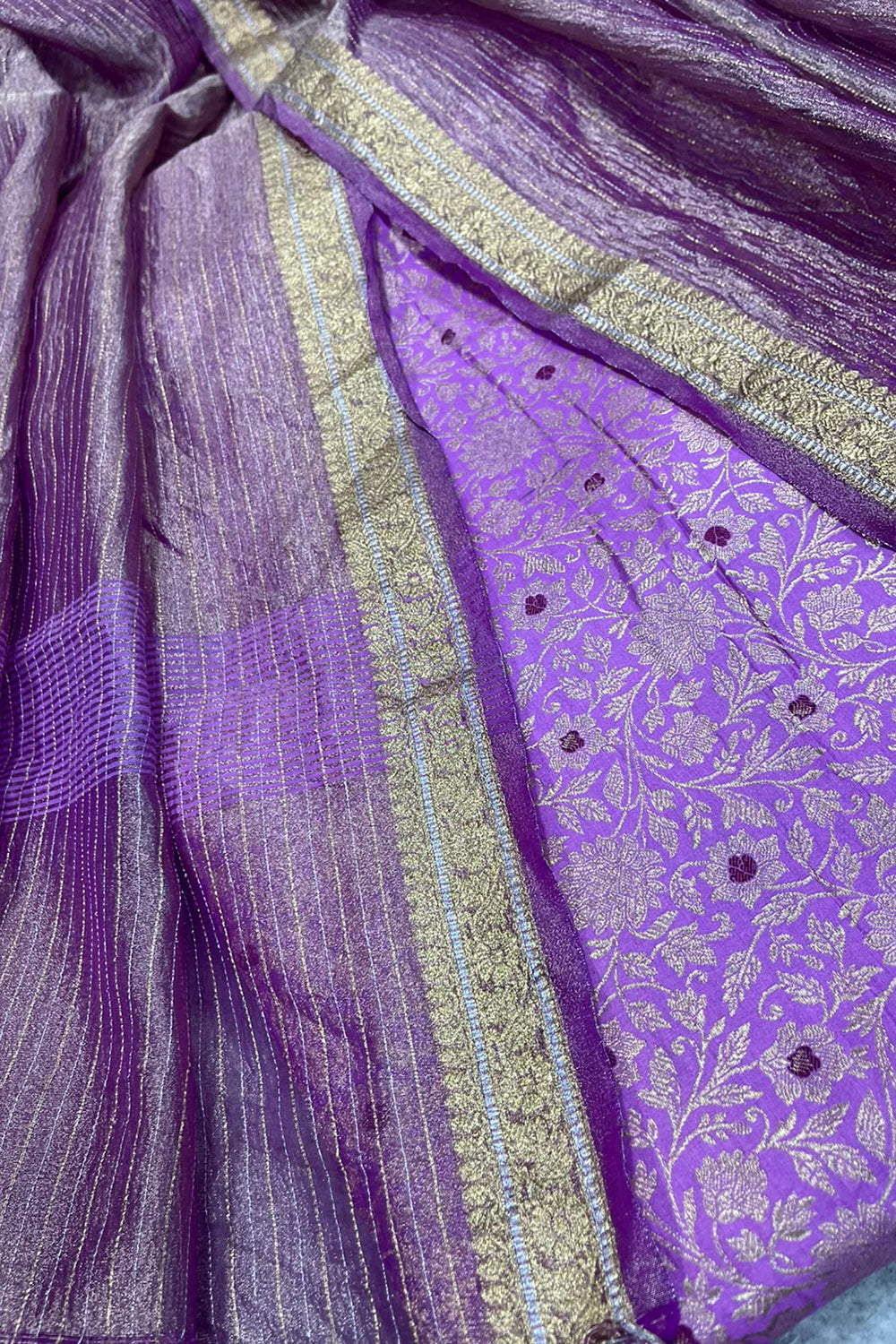 Purple Banarasi Katan Silk Meenakari Double Zari Fabric Brocade Bridal Suit With Purple Banarasi Tissue Silk Dupatta IS4B126100704