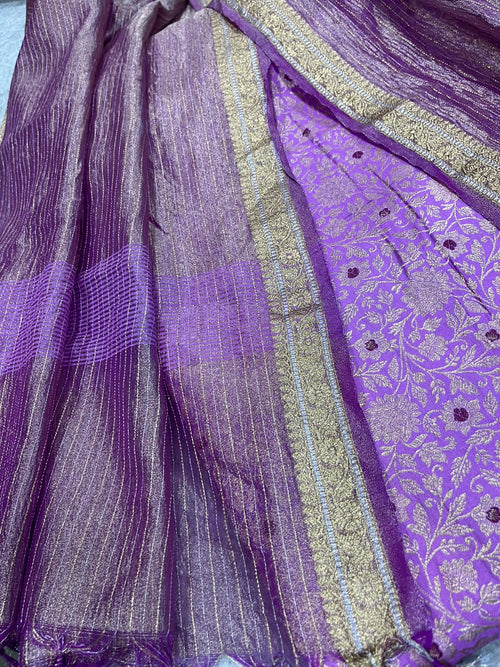 Purple Banarasi Katan Silk Meenakari Double Zari Fabric Brocade Bridal Suit With Purple Banarasi Tissue Silk Dupatta IS4B126100704