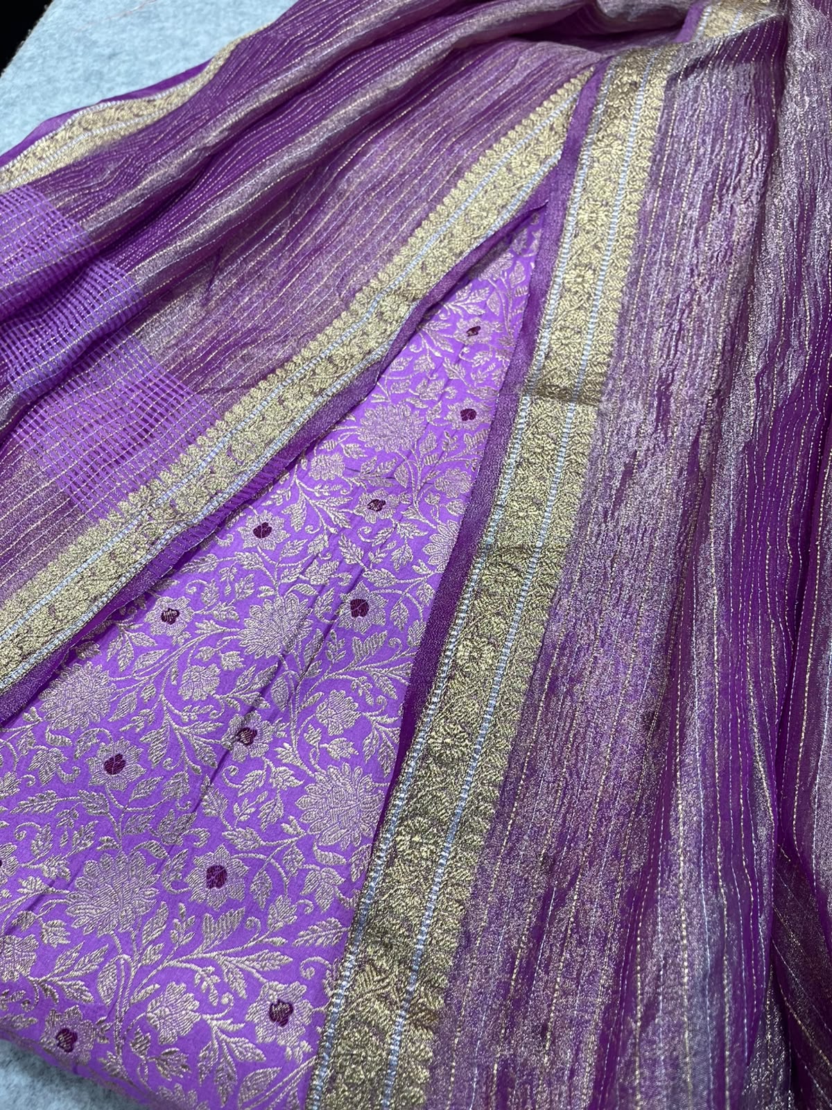 Purple Banarasi Katan Silk Meenakari Double Zari Fabric Brocade Bridal Suit With Purple Banarasi Tissue Silk Dupatta IS4B126100704