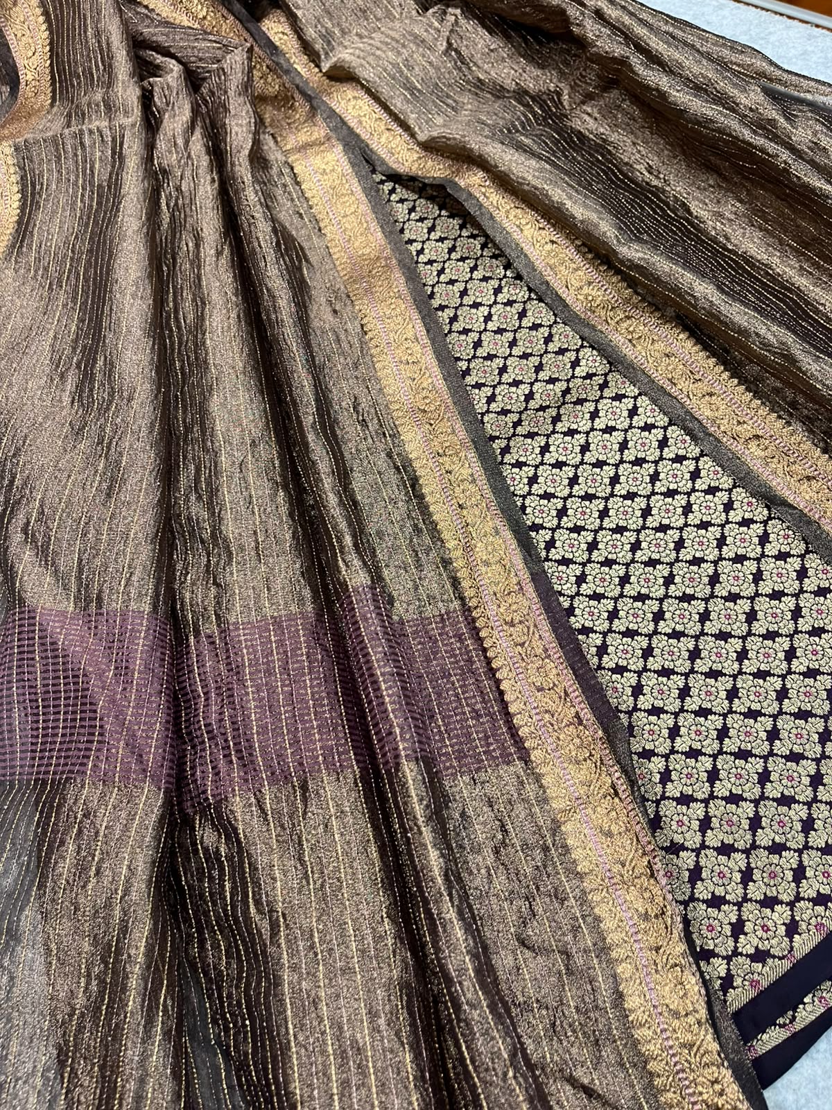 Maroon Banarasi Handloom Pure Katan Silk Suit With Brown Banarasi Tissue Silk Dupatta IS4B126100705