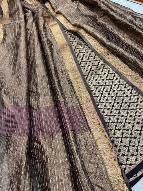 Maroon Banarasi Handloom Pure Katan Silk Suit With Brown Banarasi Tissue Silk Dupatta IS4B126100705