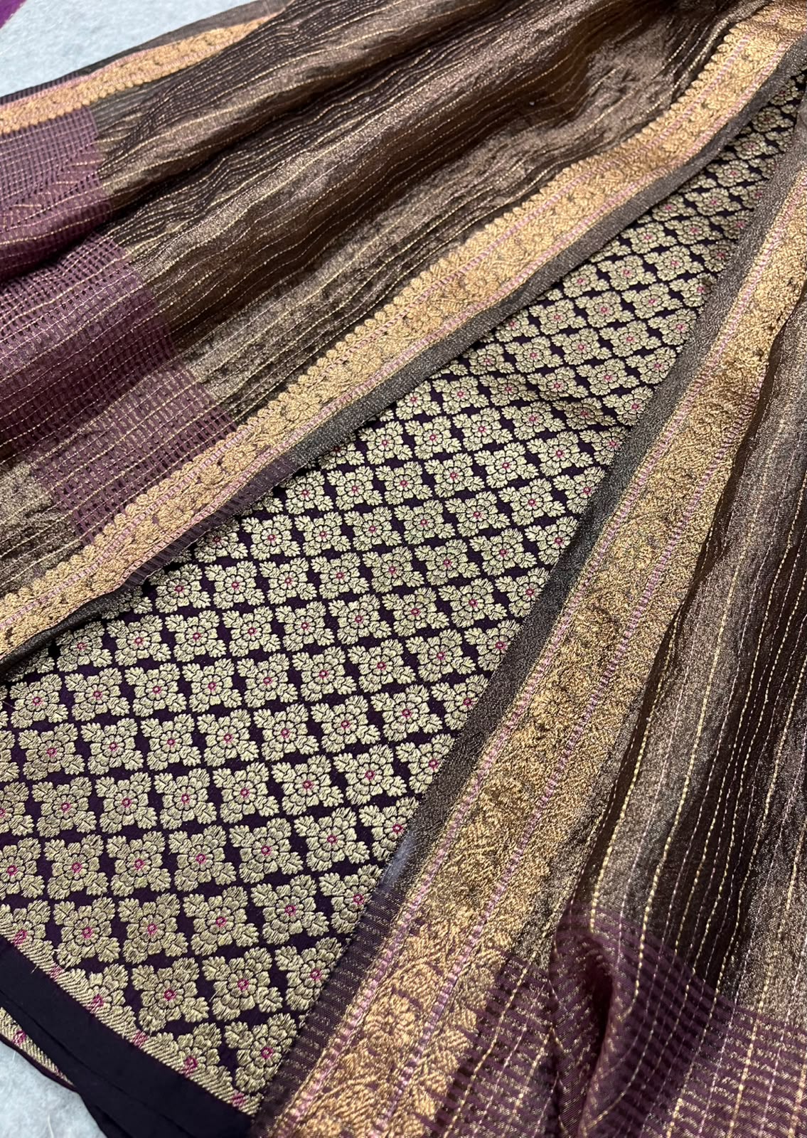 Maroon Banarasi Handloom Pure Katan Silk Suit With Brown Banarasi Tissue Silk Dupatta IS4B126100705