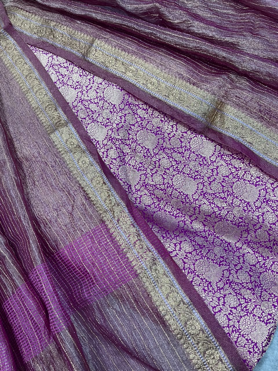 Purple Banarasi Katan Silk Meenakari Double Zari Fabric Brocade Bridal Suit With Purple Banarasi Tissue Silk Dupatta IS4B126100706