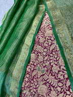 Purple Banarasi Katan Silk Meenakari Double Zari Fabric Brocade Bridal Suit With Green Banarasi Tissue Silk Dupatta IS4B126100707
