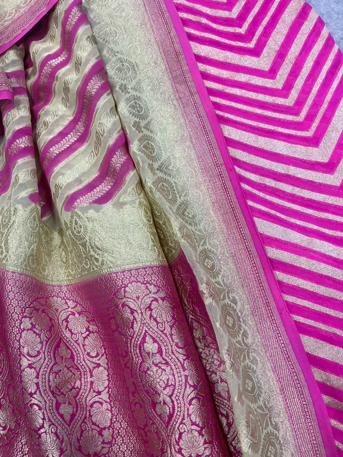 Pink Handloom Banarasi Pure Georgette Suit With Banarasi Pure Georgette Dupatta