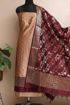 Pastel Banarasi Silk Unstitched Three Piece Suit Set - Luxurion World