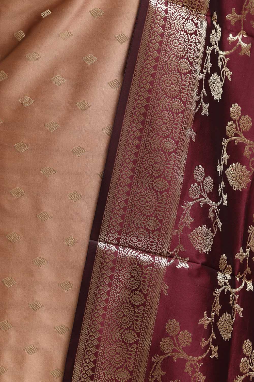 Pastel Banarasi Silk Unstitched Three Piece Suit Set - Luxurion World