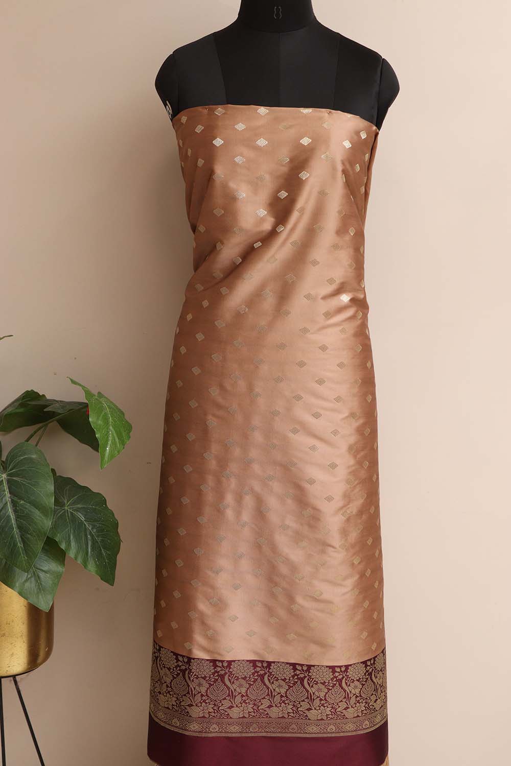 Pastel Banarasi Silk Unstitched Three Piece Suit Set - Luxurion World