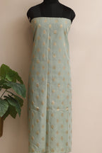 Greenish Grey Banarasi Chanderi Silk Three Piece Unstitched Suit Set - Luxurion World