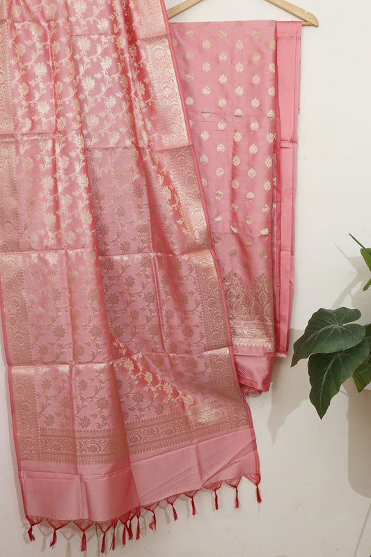 Pink Banarasi Soft Silk Three Piece Suit Set - Luxurion World