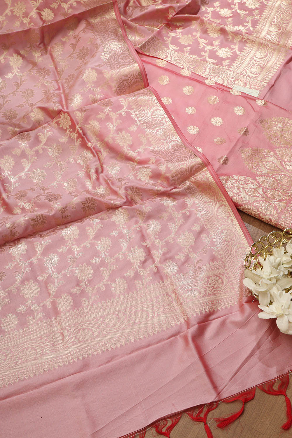 Pink Banarasi Soft Silk Three Piece Suit Set - Luxurion World