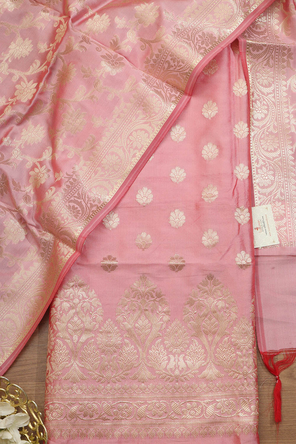 Pink Banarasi Soft Silk Three Piece Suit Set - Luxurion World