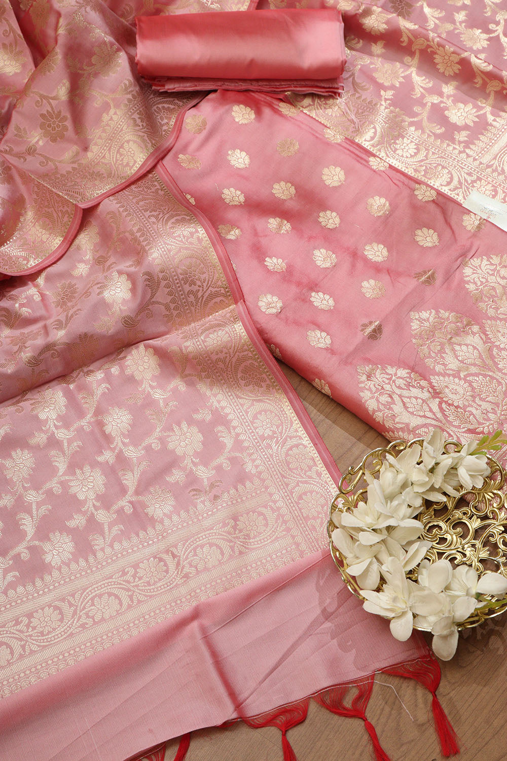 Pink Banarasi Soft Silk Three Piece Suit Set - Luxurion World