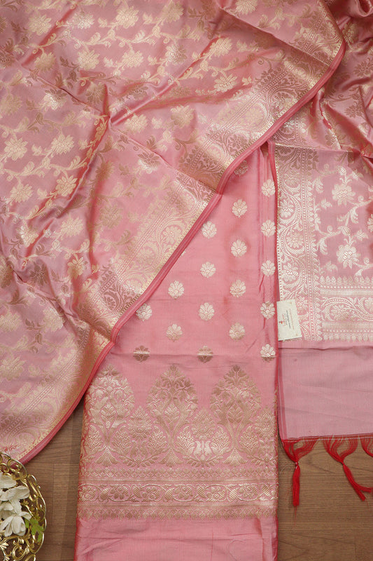 Pink Banarasi Soft Silk Three Piece Suit Set - Luxurion World