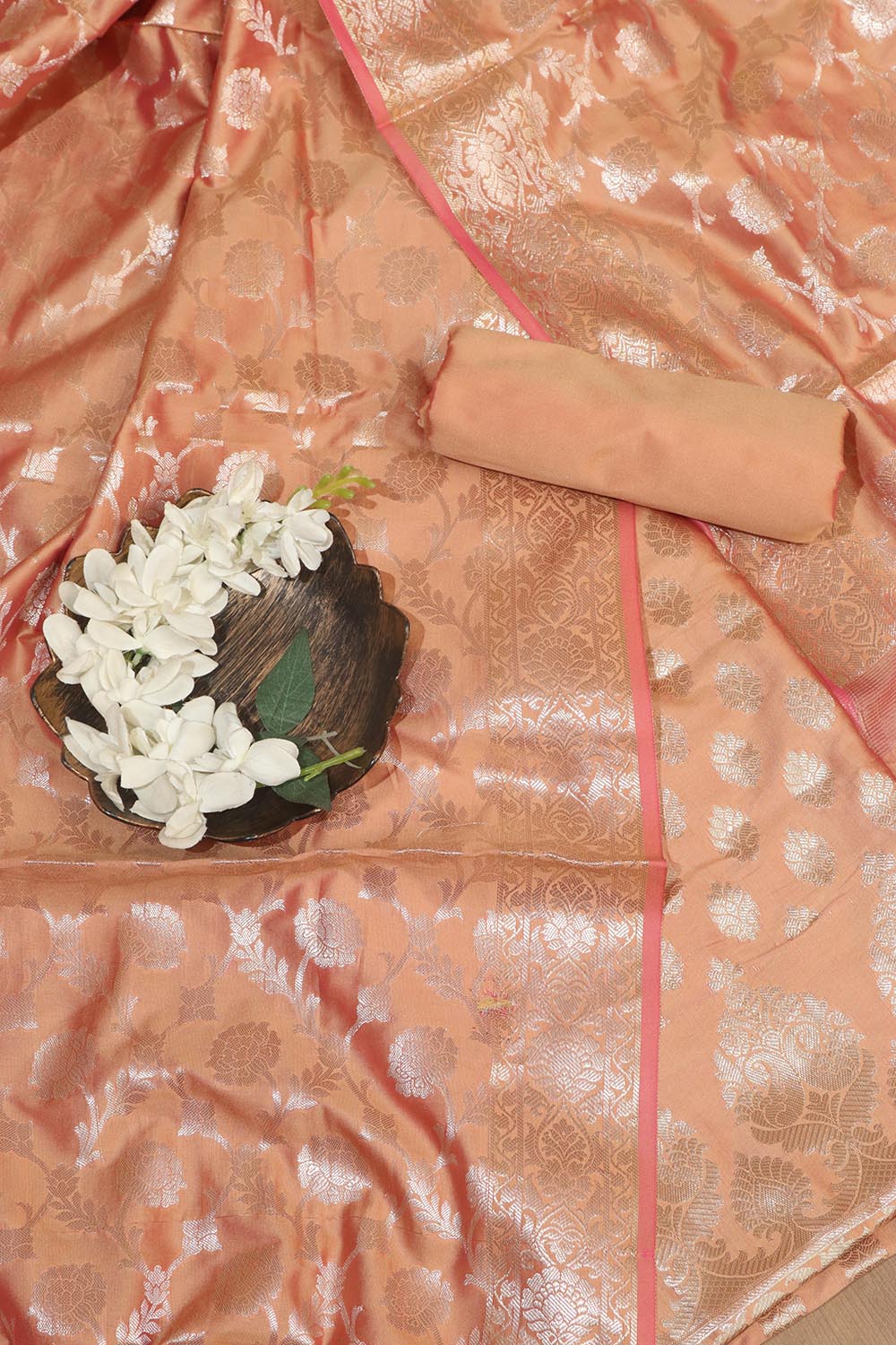 Orange Banarasi Soft Silk Three Piece Suit Set - Luxurion World