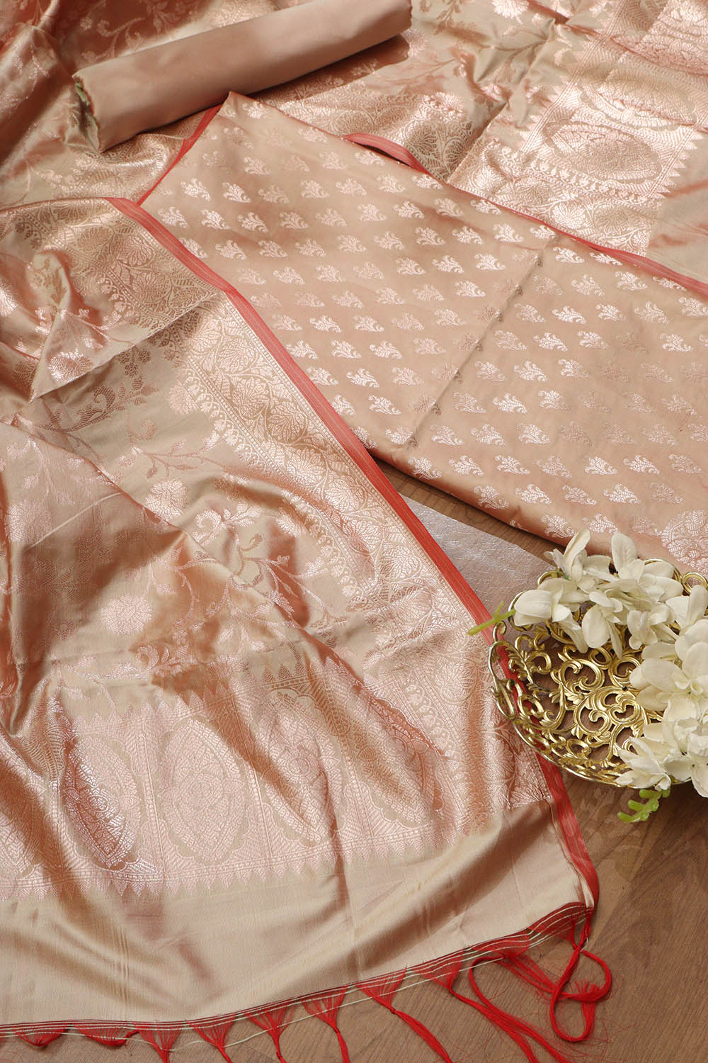 Pastel Banarasi Soft Silk Three Piece Suit Set - Luxurion World