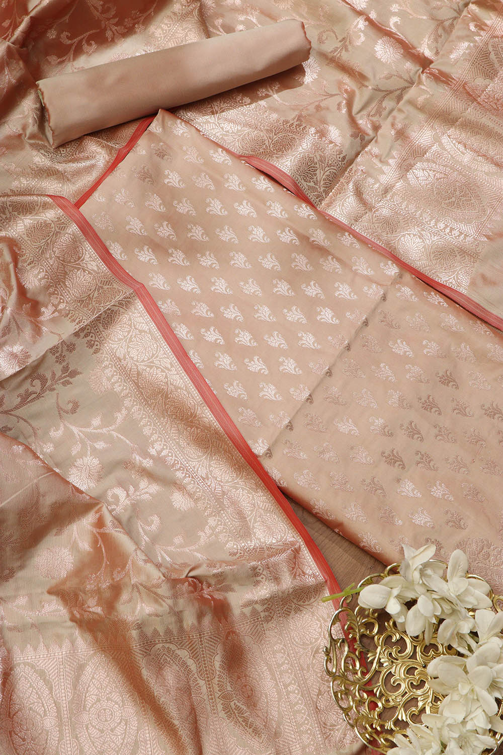 Pastel Banarasi Soft Silk Three Piece Suit Set - Luxurion World