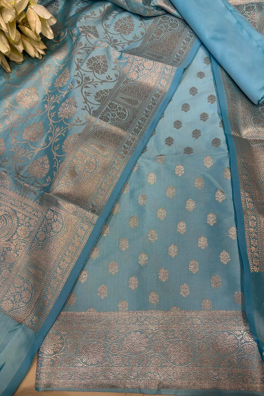 Blue Banarasi Silk Suit Set - Elegant and Timeless - Luxurion World