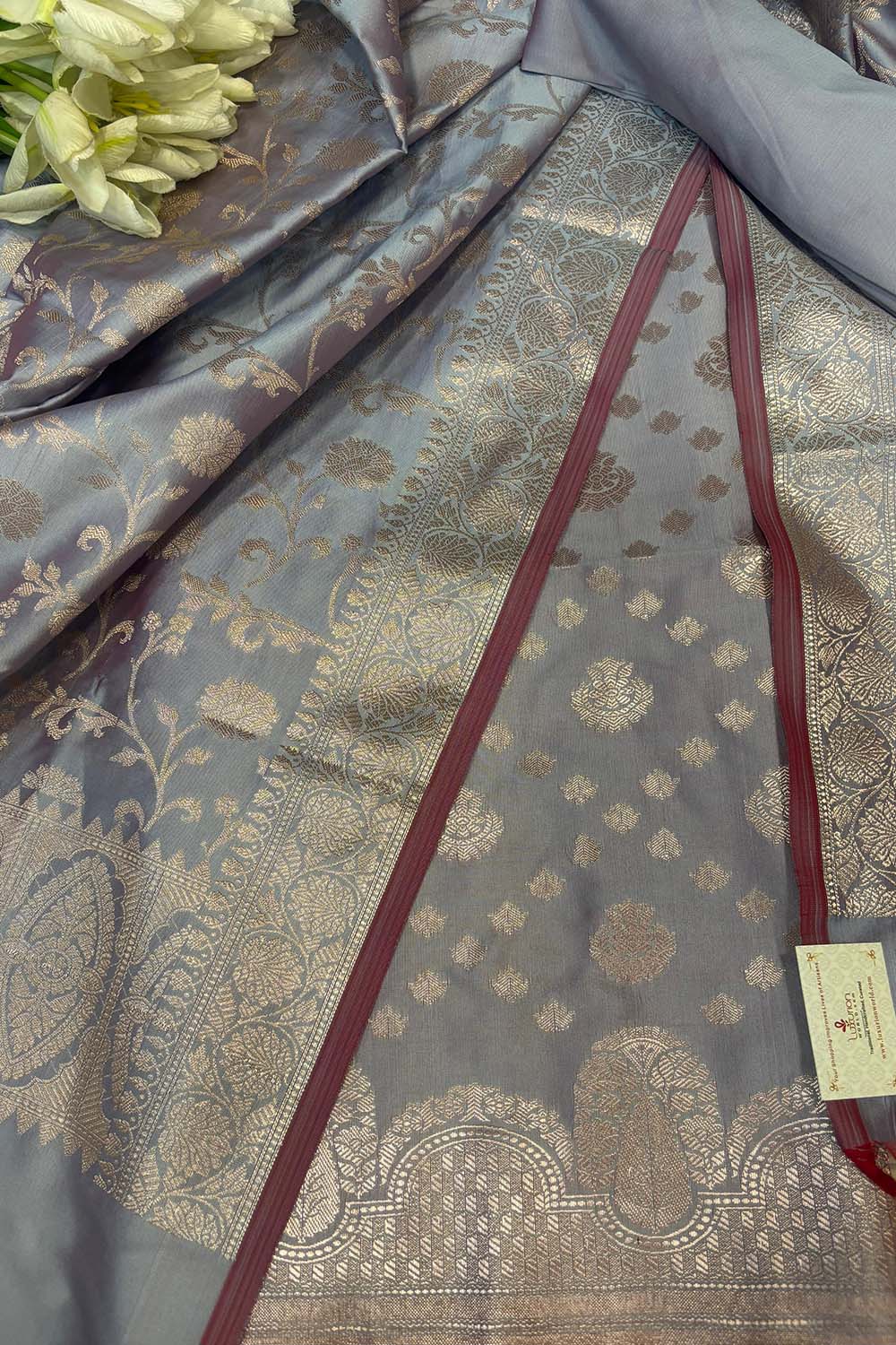 Elegant Grey Banarasi Silk Suit Set - Luxurion World