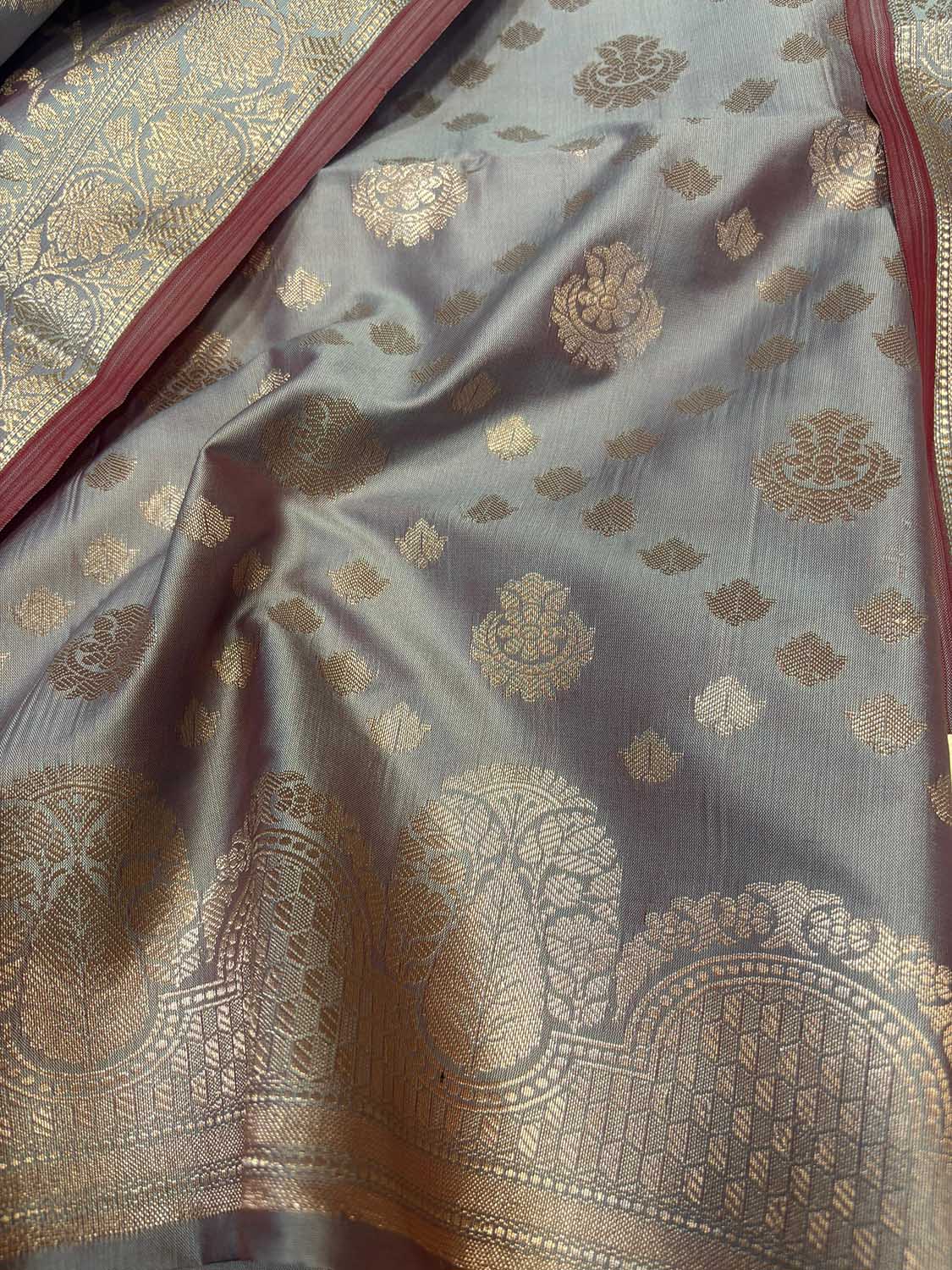 Elegant Grey Banarasi Silk Suit Set - Luxurion World