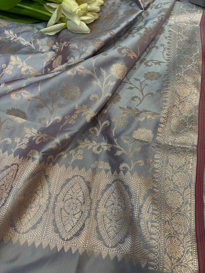 Elegant Grey Banarasi Silk Suit Set - Luxurion World