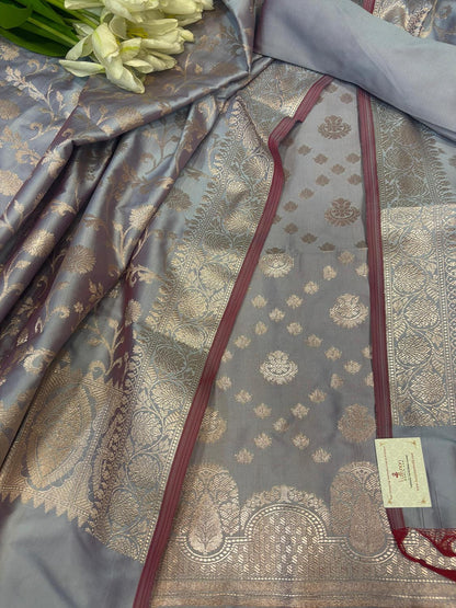 Elegant Grey Banarasi Silk Suit Set - Luxurion World