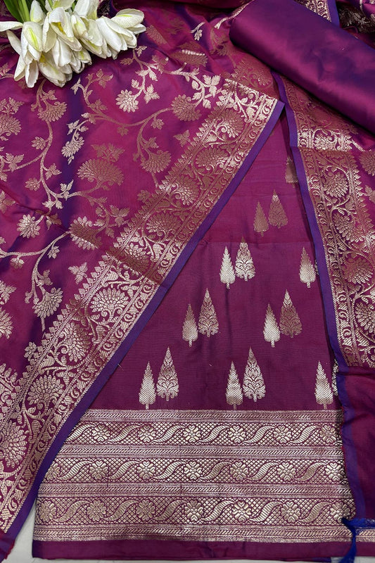 Elegant Purple Banarasi Silk Suit Set - Luxurion World