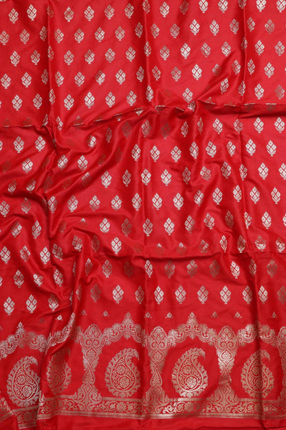 Stunning Red Banarasi Silk Three Piece Unstitched Suit Set - Luxurion World