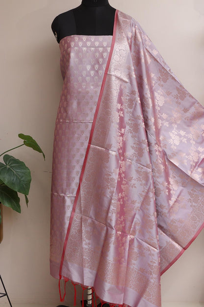 Stunning Pink Banarasi Silk Three Piece Unstitched Suit Set - Luxurion World