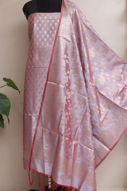 Stunning Pink Banarasi Silk Three Piece Unstitched Suit Set - Luxurion World