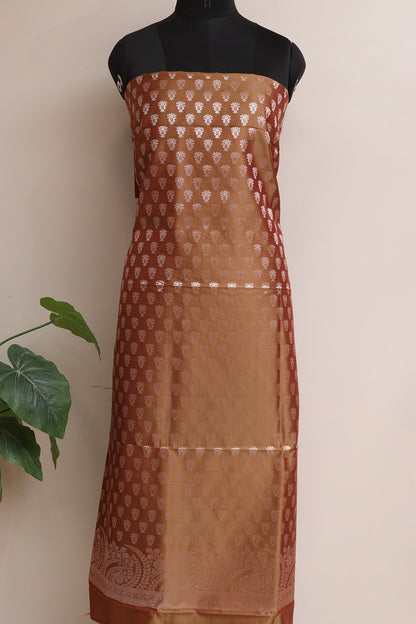 Elegant Brown Banarasi Silk Three Piece Unstitched Suit Set - Luxurion World
