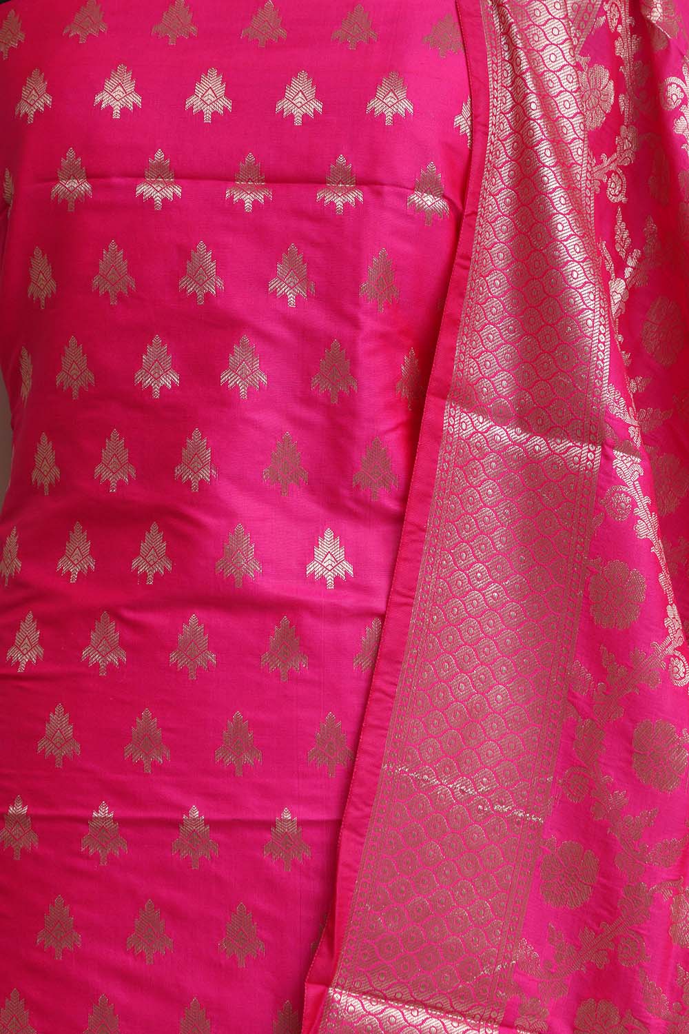 Stunning Pink Banarasi Silk Three Piece Unstitched Suit Set - Luxurion World