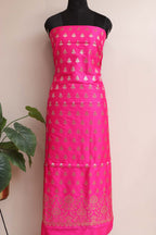Stunning Pink Banarasi Silk Three Piece Unstitched Suit Set - Luxurion World
