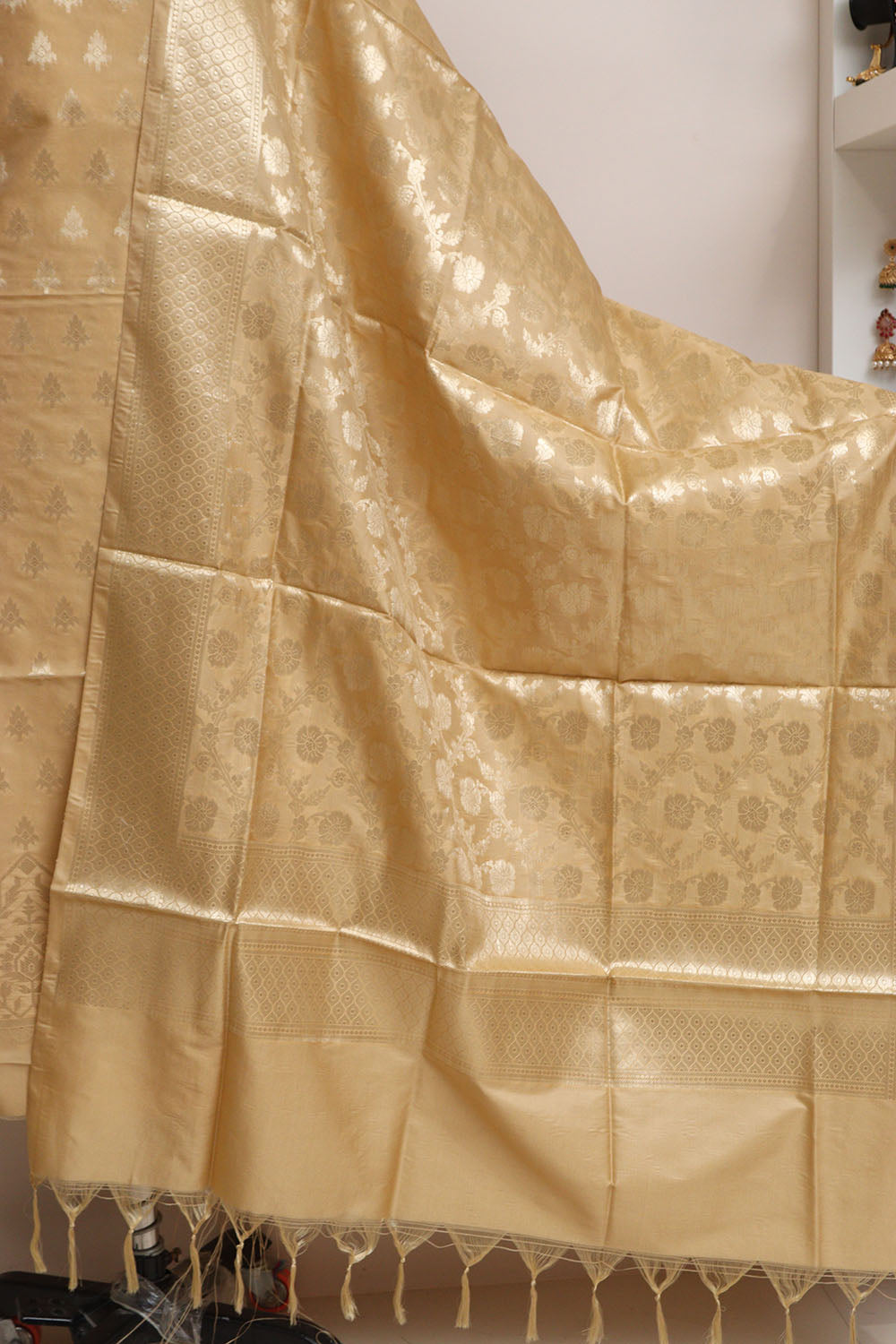 Pastel Banarasi Silk Three Piece Unstitched Suit Set - Luxurion World