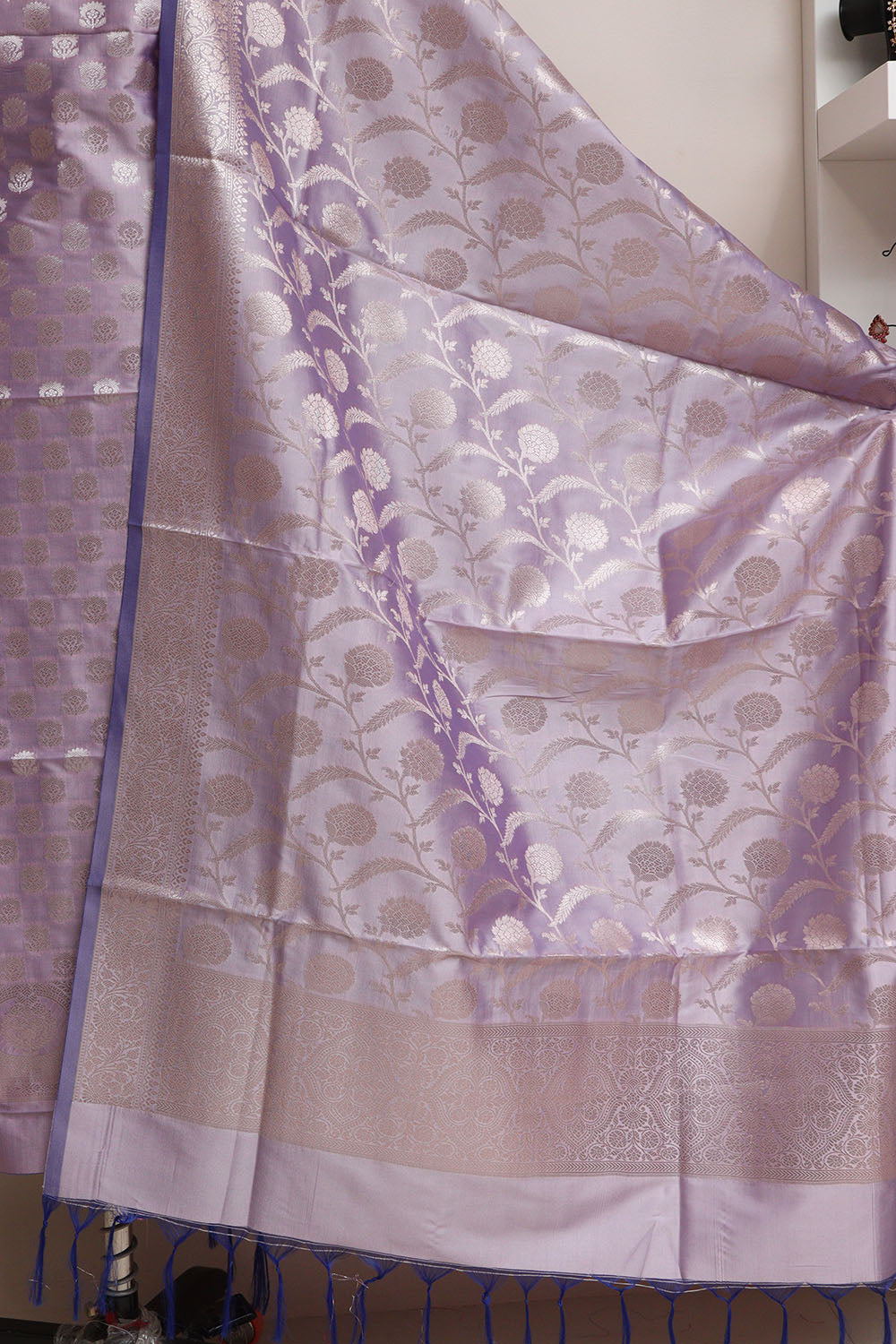 Elegant Purple Banarasi Silk Three Piece Unstitched Suit Set - Luxurion World