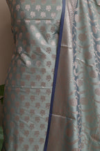 Elegant Grey Banarasi Silk Three Piece Unstitched Suit Set - Luxurion World