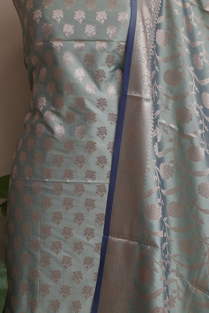 Elegant Grey Banarasi Silk Three Piece Unstitched Suit Set - Luxurion World